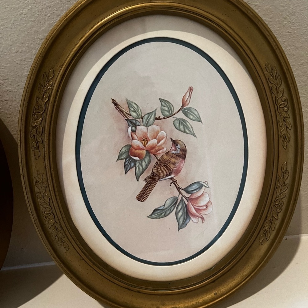 Vintage Gold Frame with Birds And Floral Printed. Made in USA.